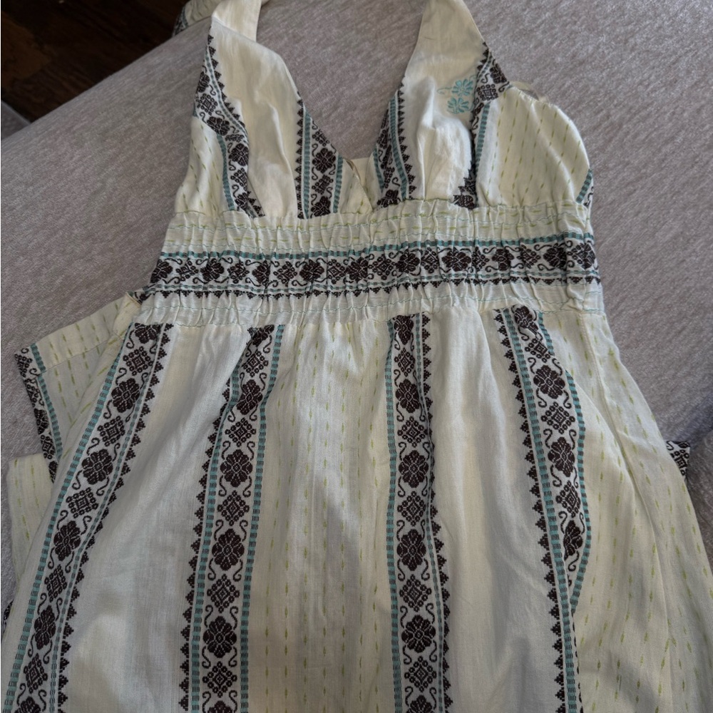 Billabong Cream and Blue Patterned Dress- Floor length Halter